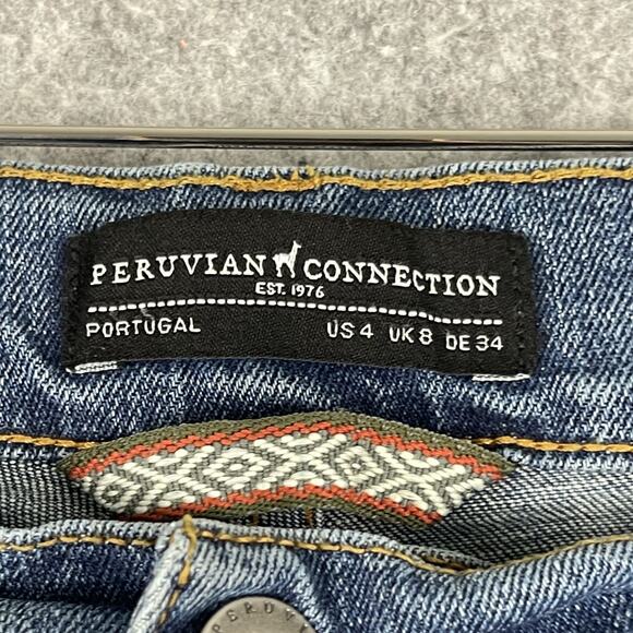 Peruvian Connection Cimarron Jean Womens 4 Medium Wash Button Fly Distressed Hem - Picture 8 of 16